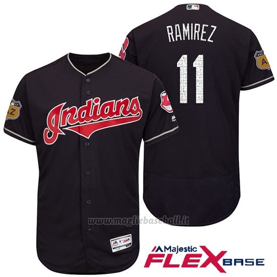 Maglia Baseball Uomo Cleveland Indians Jose Ramirez Blu 2017 Allenamento Primaverile Flex Base Giocatore